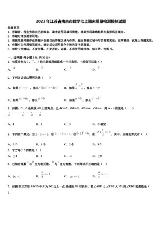 2023年江苏省南京市数学七上期末质量检测模拟试题含解析.doc