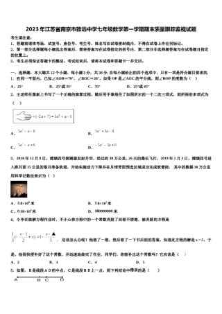 2023年江苏省南京市致远中学七年级数学第一学期期末质量跟踪监视试题含解析.doc