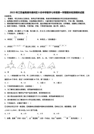 2023年江苏省南通市通州区十总中学数学七年级第一学期期末检测模拟试题含解析.doc