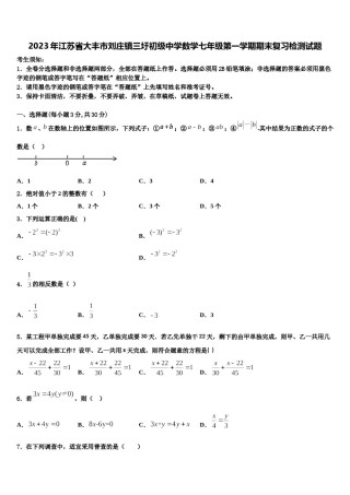 2023年江苏省大丰市刘庄镇三圩初级中学数学七年级第一学期期末复习检测试题含解析.doc