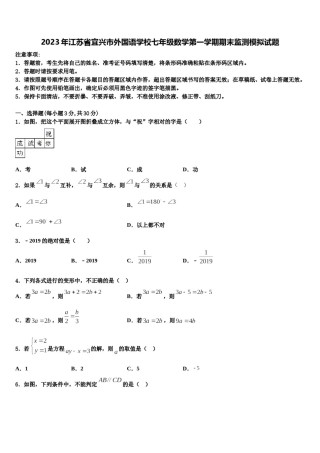 2023年江苏省宜兴市外国语学校七年级数学第一学期期末监测模拟试题含解析.doc