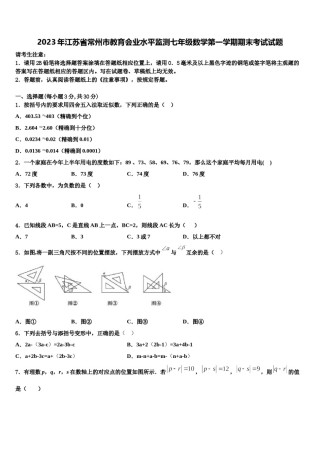 2023年江苏省常州市教育会业水平监测七年级数学第一学期期末考试试题含解析.doc