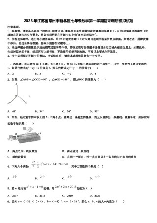 2023年江苏省常州市新北区七年级数学第一学期期末调研模拟试题含解析.doc