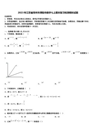 2023年江苏省常州市溧阳市数学七上期末复习检测模拟试题含解析.doc