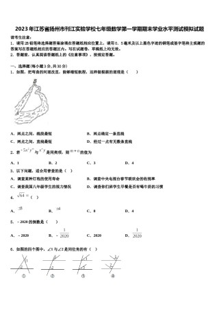 2023年江苏省扬州市刊江实验学校七年级数学第一学期期末学业水平测试模拟试题含解析.doc