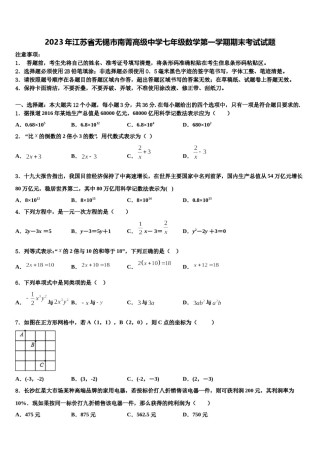 2023年江苏省无锡市南菁高级中学七年级数学第一学期期末考试试题含解析.doc