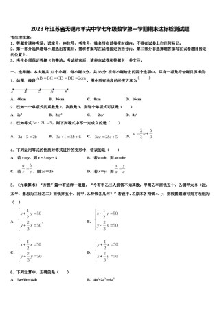 2023年江苏省无锡市羊尖中学七年级数学第一学期期末达标检测试题含解析.doc