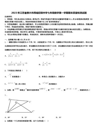 2023年江苏省泰兴市西城初级中学七年级数学第一学期期末质量检测试题含解析.doc