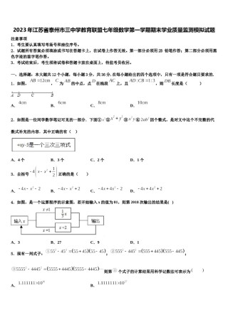 2023年江苏省泰州市三中学教育联盟七年级数学第一学期期末学业质量监测模拟试题含解析.doc
