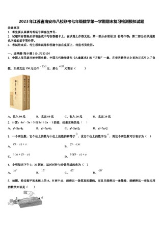 2023年江苏省海安市八校联考七年级数学第一学期期末复习检测模拟试题含解析.doc