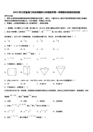 2023年江苏省海门市东洲国际七年级数学第一学期期末质量检测试题含解析.doc