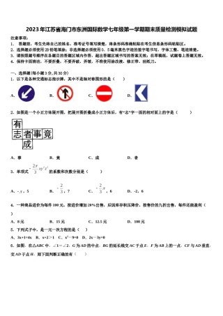 2023年江苏省海门市东洲国际数学七年级第一学期期末质量检测模拟试题含解析.doc
