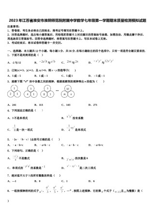 2023年江苏省淮安市淮阴师范院附属中学数学七年级第一学期期末质量检测模拟试题含解析.doc