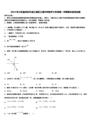 2023年江苏省淮安市清江浦区江浦中学数学七年级第一学期期末监测试题含解析.doc
