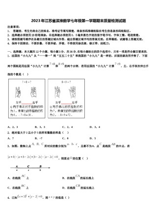 2023年江苏省滨淮数学七年级第一学期期末质量检测试题含解析.doc