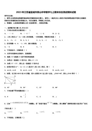 2023年江苏省盐城市景山中学数学七上期末综合测试模拟试题含解析.doc