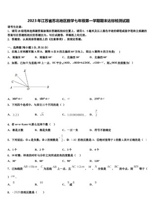 2023年江苏省苏北地区数学七年级第一学期期末达标检测试题含解析.doc