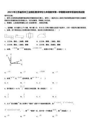 2023年江苏省苏州工业园区星澄学校七年级数学第一学期期末教学质量检测试题含解析.doc