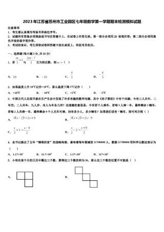 2023年江苏省苏州市工业园区七年级数学第一学期期末检测模拟试题含解析.doc