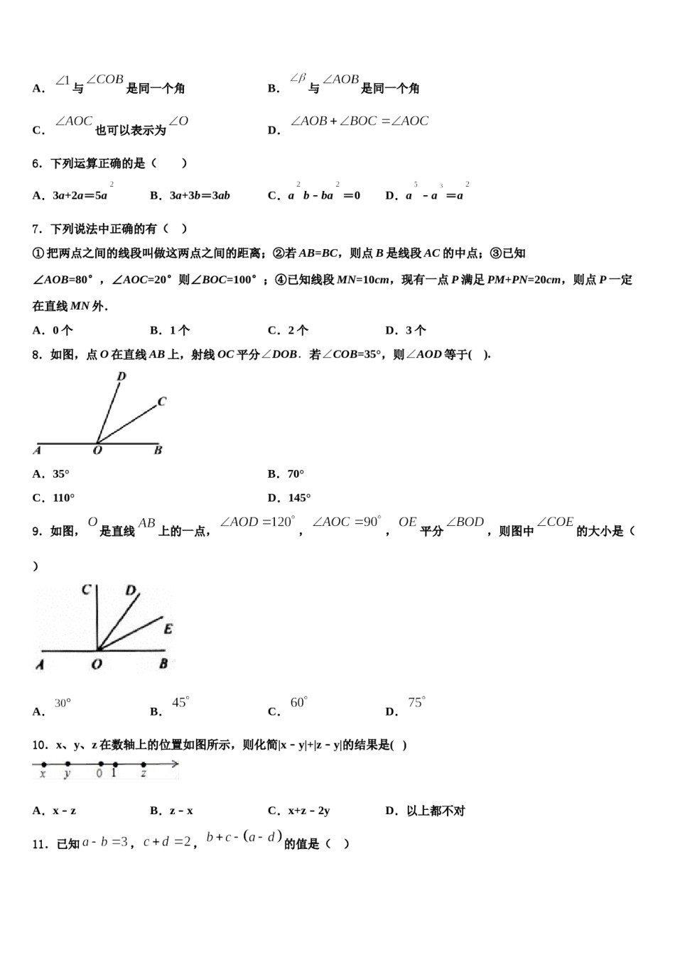 2023年江苏省苏州高新区第二中学七年级数学第一学期期末联考试题含解析.doc_第2页
