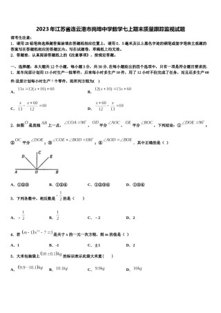 2023年江苏省连云港市岗埠中学数学七上期末质量跟踪监视试题含解析.doc