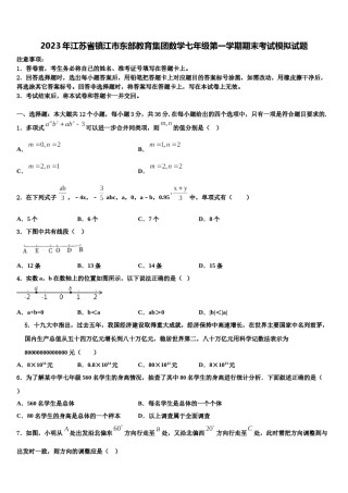 2023年江苏省镇江市东部教育集团数学七年级第一学期期末考试模拟试题含解析.doc