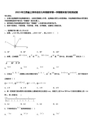 2023年江西省上饶市名校七年级数学第一学期期末复习检测试题含解析.doc