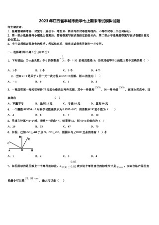 2023年江西省丰城市数学七上期末考试模拟试题含解析.doc