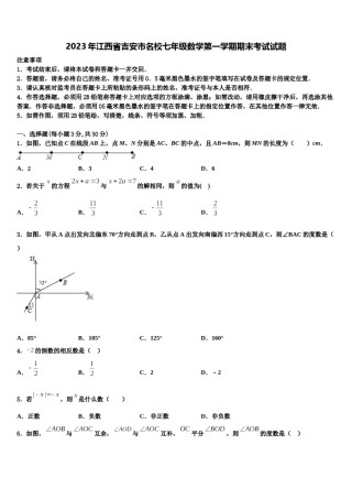 2023年江西省吉安市名校七年级数学第一学期期末考试试题含解析.doc