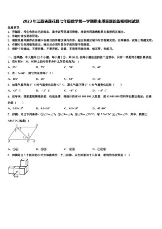 2023年江西省莲花县七年级数学第一学期期末质量跟踪监视模拟试题含解析.doc
