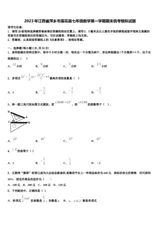 2023年江西省萍乡市莲花县七年级数学第一学期期末统考模拟试题含解析.doc