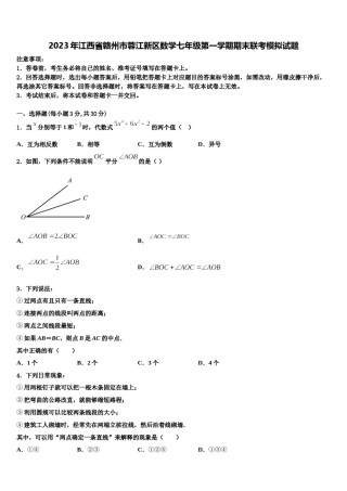 2023年江西省赣州市蓉江新区数学七年级第一学期期末联考模拟试题含解析.doc