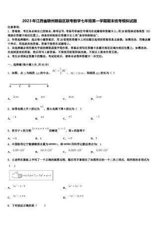 2023年江西省赣州赣县区联考数学七年级第一学期期末统考模拟试题含解析.doc