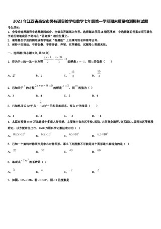 2023年江西省高安市吴有训实验学校数学七年级第一学期期末质量检测模拟试题含解析.doc