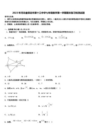 2023年河北省保定市第十三中学七年级数学第一学期期末复习检测试题含解析.doc