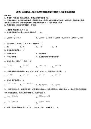 2023年河北省石家庄新世纪外国语学校数学七上期末监测试题含解析.doc