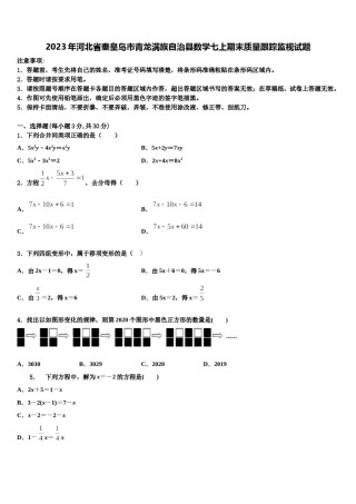 2023年河北省秦皇岛市青龙满族自治县数学七上期末质量跟踪监视试题含解析.doc