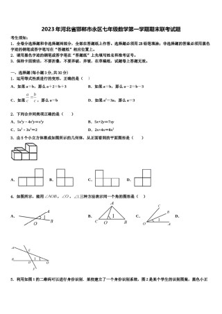2023年河北省邯郸市永区七年级数学第一学期期末联考试题含解析.doc