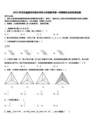 2023年河北省霸州市部分学校七年级数学第一学期期末达标检测试题含解析.doc