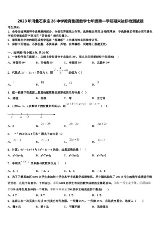 2023年河北石家庄28中学教育集团数学七年级第一学期期末达标检测试题含解析.doc