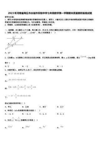 2023年河南省商丘市永城市实验中学七年级数学第一学期期末质量跟踪监视试题含解析.doc