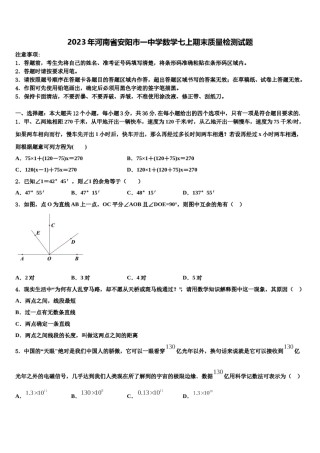2023年河南省安阳市一中学数学七上期末质量检测试题含解析.doc