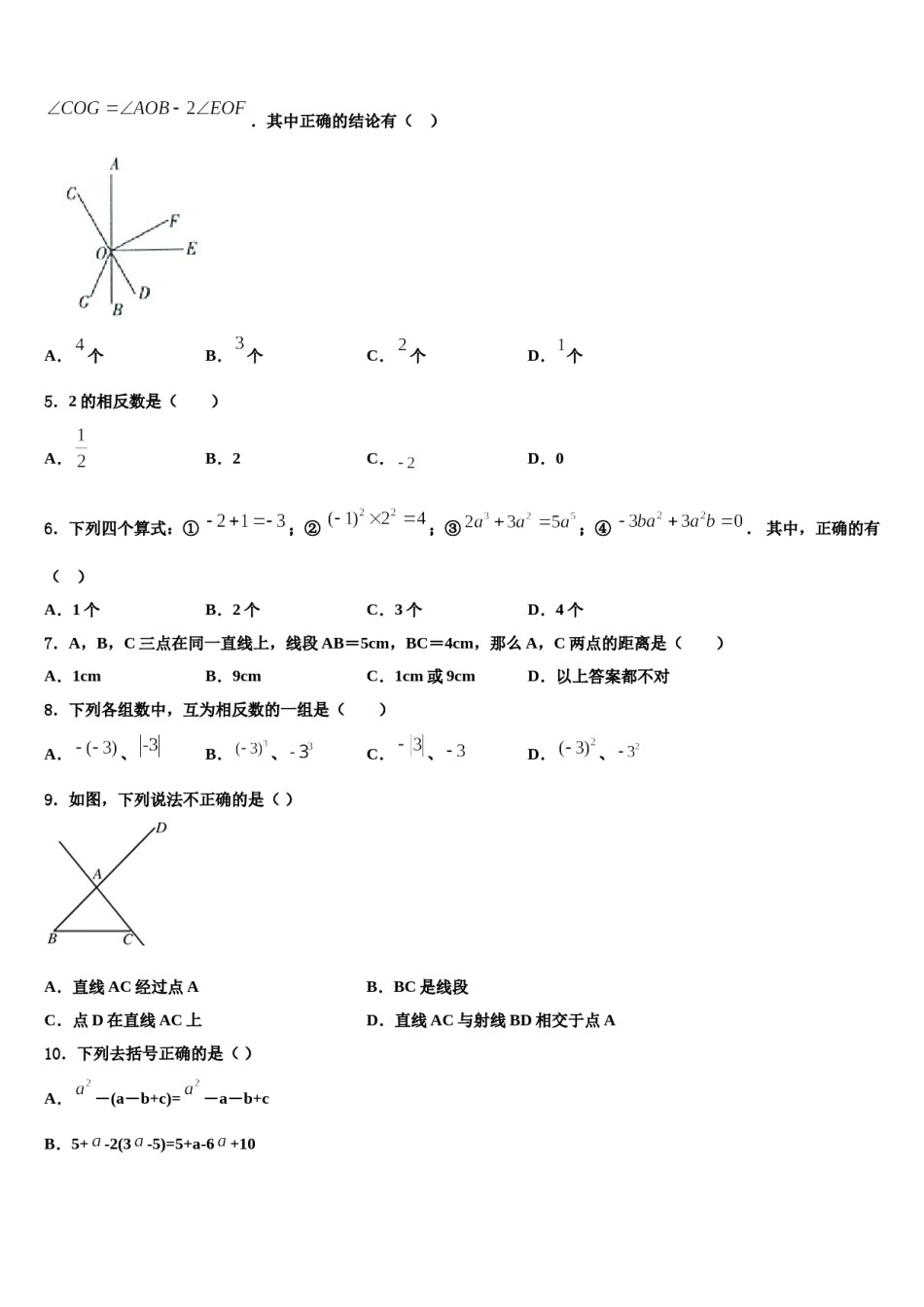 2023年河南省新乡市名校七年级数学第一学期期末质量跟踪监视试题含解析.doc_第2页