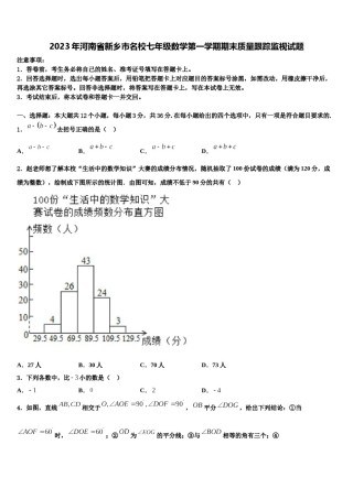 2023年河南省新乡市名校七年级数学第一学期期末质量跟踪监视试题含解析.doc