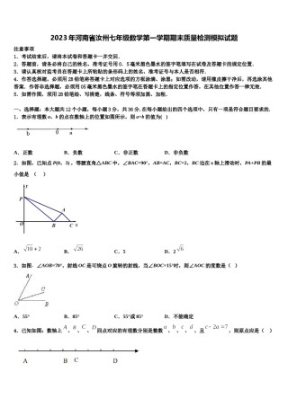 2023年河南省汝州七年级数学第一学期期末质量检测模拟试题含解析.doc