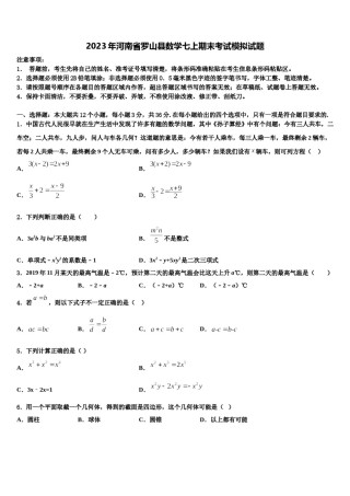 2023年河南省罗山县数学七上期末考试模拟试题含解析.doc
