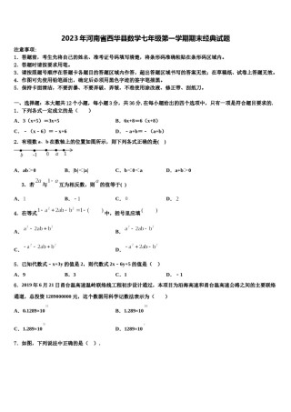 2023年河南省西华县数学七年级第一学期期末经典试题含解析.doc