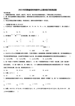 2023年河南省郑州市数学七上期末复习检测试题含解析.doc