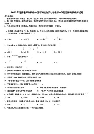 2023年河南省郑州枫杨外国语学校数学七年级第一学期期末考试模拟试题含解析.doc