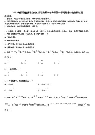 2023年河南省驻马店确山县联考数学七年级第一学期期末综合测试试题含解析.doc